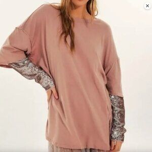 Free People Nellie Sequined Twofer Pink Women's Top, size XS